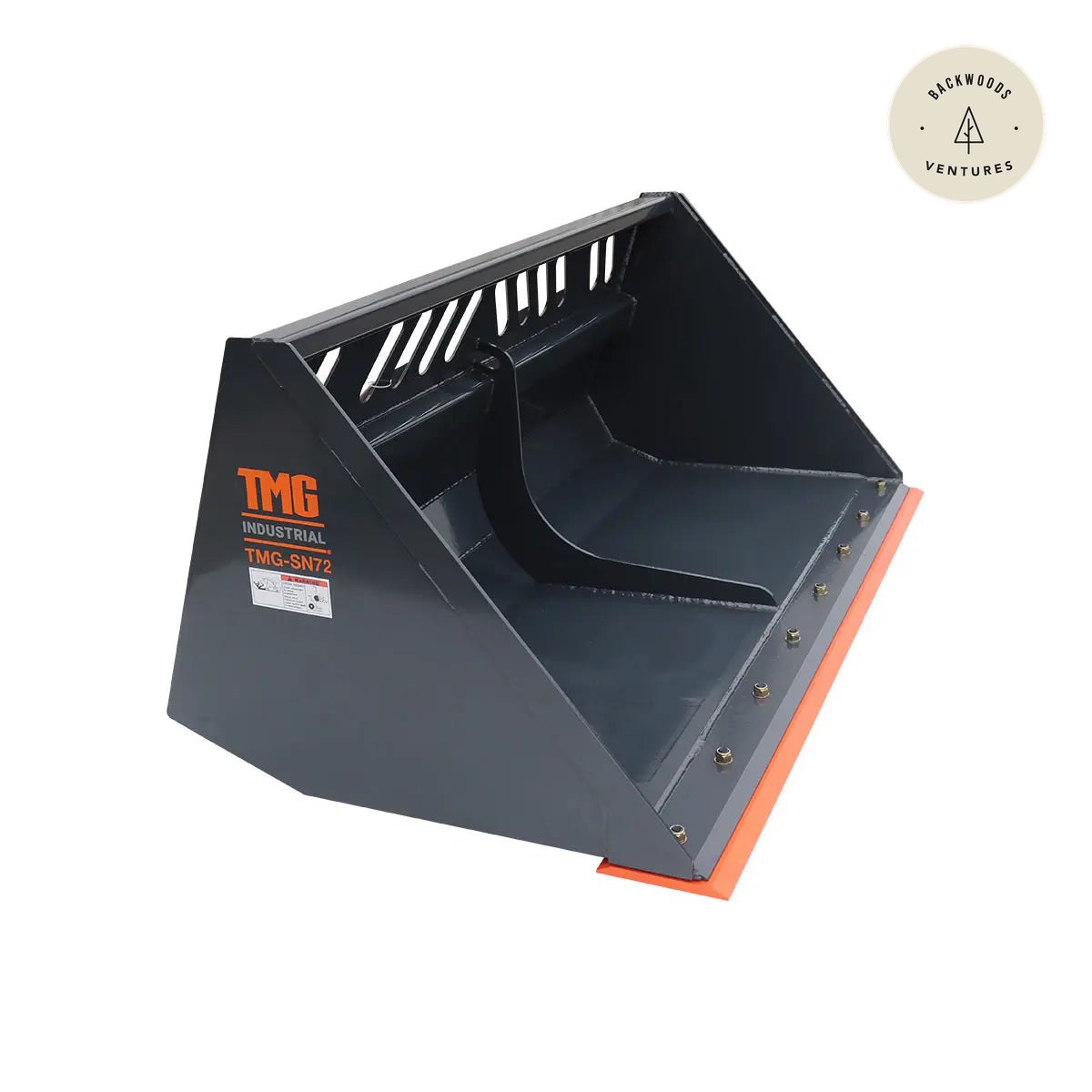 Heavy-Duty 72" Skid Steer Snow/Mulch Bucket, Bolt-On Cut Edge, 1500-lb Weight Capacity, Universal Quick Mount, TMG-SN72