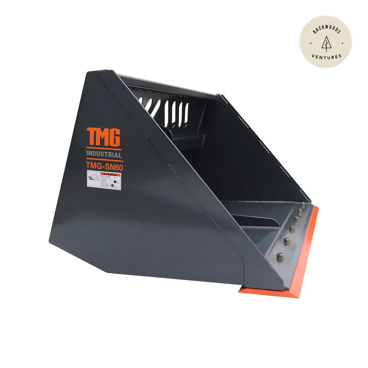 Heavy-Duty 60" Skid Steer Snow/Mulch Bucket, Bolt-On Cut Edge, 1500-lb Weight Capacity, Universal Quick Mount, TMG-SN60