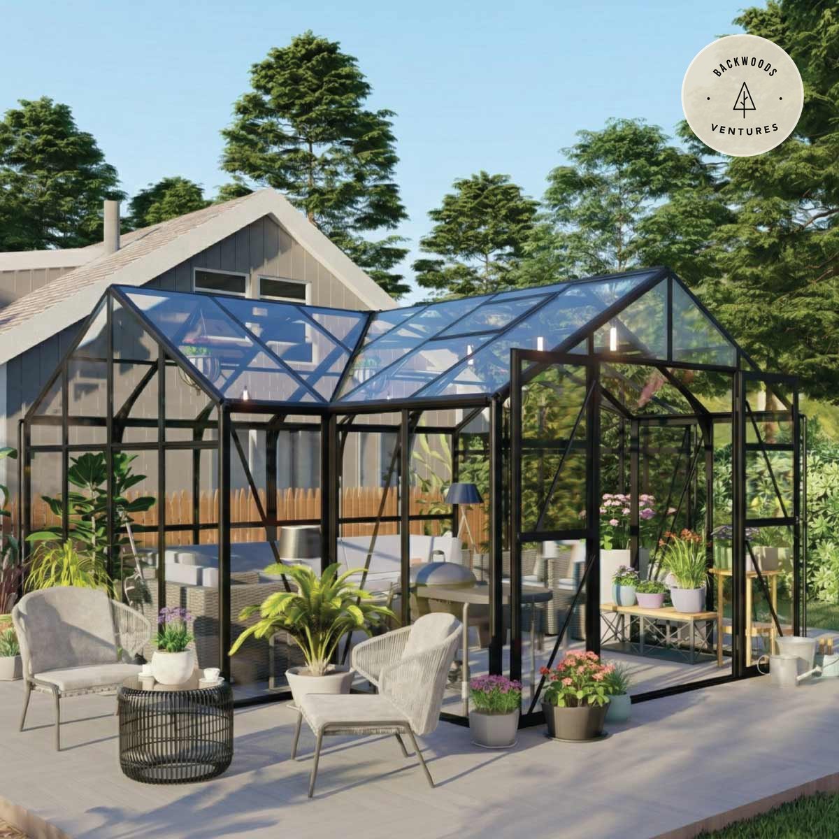 Orangery Series 14' x 14' Gazebo-Style Greenhouse, 8.3' Height, Expandable Heavy-Duty Box Frame, Full 4mm Tempered Glass Roof and Wall Panels, TMG-GHR1414