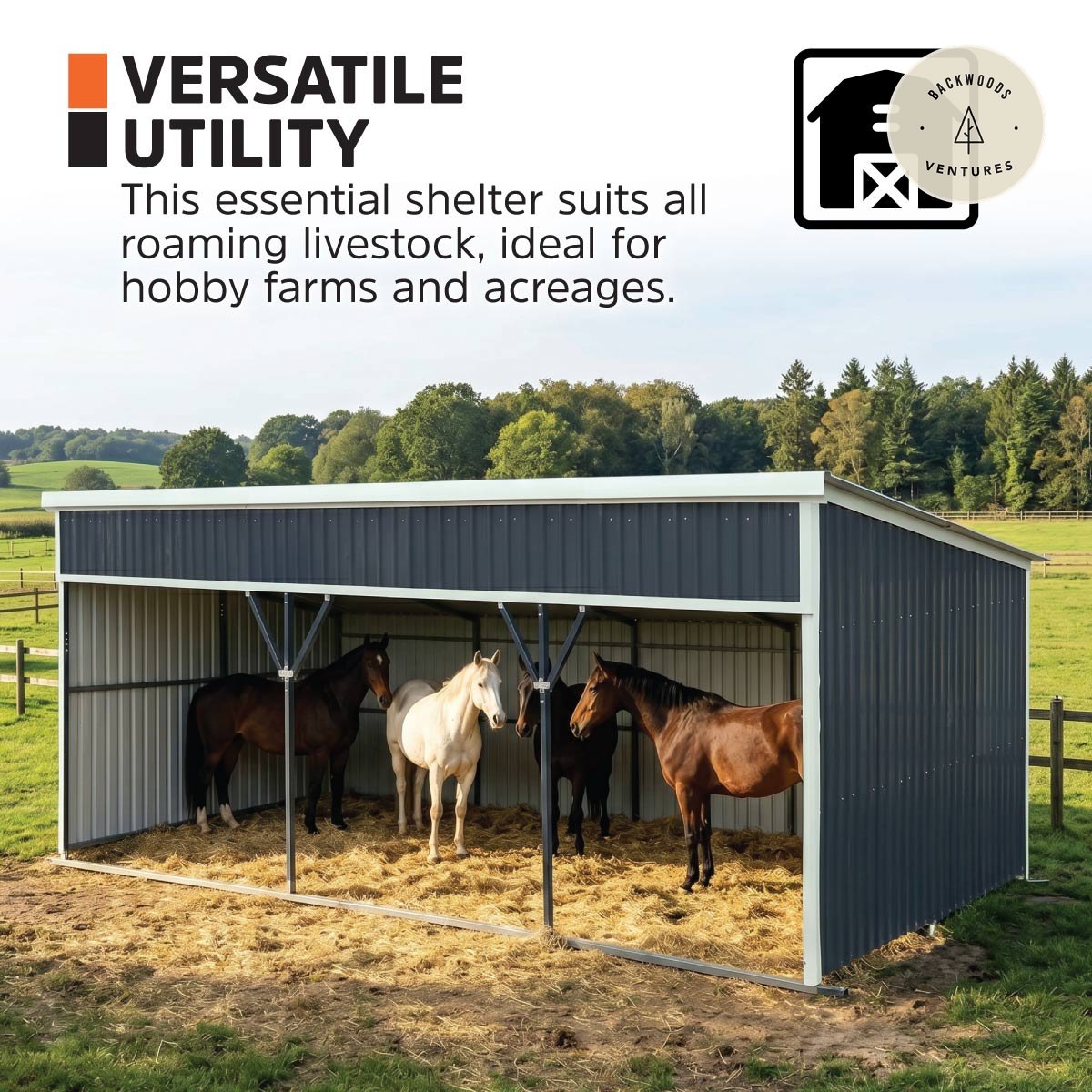 12’ x 27’ Horse Run-In Shed with Portable Skid Mount and Wide Front Opening for Livestock Shelter, Bolts & Nuts Assembling TMG-MSK1227